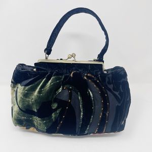 Tan velvet satchel handbag purse multicolor